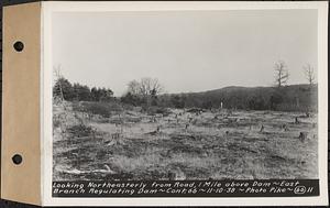 Contract No. 66, Regulating Dams, Middle Branch (New Salem), and East Branch of the Swift River, Hardwick and Petersham (formerly Dana), looking northeasterly from road, 1 mile above dam, east branch regulating dam, Petersham, Mass., Nov. 10, 1938