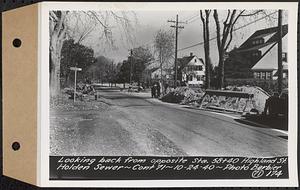 Contract No. 71, WPA Sewer Construction, Holden, looking back from opposite Sta. 58+40 Highland Street, Holden Sewer, Holden, Mass., Oct. 24, 1940
