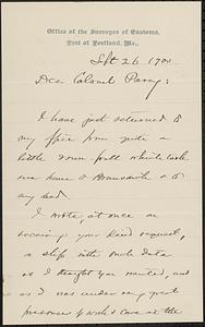 Letter from Joshua Lawrence Chamberlin, Port of Portland, Me., to Darwin C. Pavey, 1900 September 26