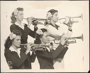 Joy Cayler (upper right) leading her trumpet section -- part of her All-Star Girl Orchestra