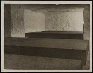 Tomb of the Adams- John Adams in foreground - Abigail - John Q. Adams -Louisa C. Adams - in basement of. Mass:Quincy- church The Stone Temple Church of the Presidents