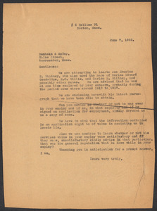 Sacco-Vanzetti Case Records, 1920-1928. Defense Papers. Correspondence of Fred H. Moore to Benholm and McRay, June 7, 1922. Box 10, Folder 4, Harvard Law School Library, Historical & Special Collections