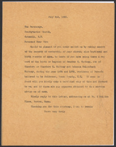 Sacco-Vanzetti Case Records, 1920-1928. Defense Papers. Correspondence of Fred H. Moore to Churches, July 2, 1922. Box 10, Folder 9, Harvard Law School Library, Historical & Special Collections