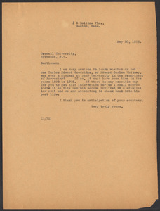 Sacco-Vanzetti Case Records, 1920-1928. Defense Papers. Correspondence of Fred H. Moore to Cornell University, May 20, 1922. Box 10, Folder 12, Harvard Law School Library, Historical & Special Collections