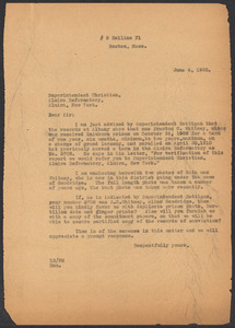 Sacco-Vanzetti Case Records, 1920-1928. Defense Papers. Correspondence of Fred H. Moore to Elmira Reformatory, June 4, 1922. Box 10, Folder 15, Harvard Law School Library, Historical & Special Collections