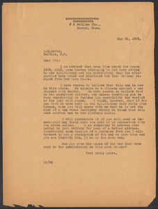 Sacco-Vanzetti Case Records, 1920-1928. Defense Papers. Correspondence of Fred H. Moore to Lewis, A.H., May 20, 1922. Box 10, Folder 19, Harvard Law School Library, Historical & Special Collections