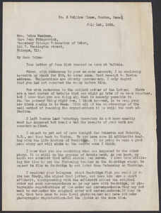 Sacco-Vanzetti Case Records, 1920-1928. Defense Papers. Correspondence of Fred H. Moore to Maximon, Selma, June-July 1922. Box 10, Folder 23, Harvard Law School Library, Historical & Special Collections