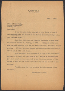 Sacco-Vanzetti Case Records, 1920-1928. Defense Papers. Correspondence of Fred H. Moore to New York Prison Dept., June 4, 1922. Box 10, Folder 26, Harvard Law School Library, Historical & Special Collections