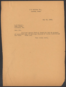 Sacco-Vanzetti Case Records, 1920-1928. Defense Papers. Correspondence of Fred H. Moore to Pingree, Samuel E., May-June 1922. Box 10, Folder 32, Harvard Law School Library, Historical & Special Collections
