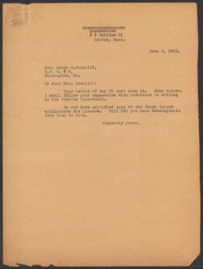 Sacco-Vanzetti Case Records, 1920-1928. Defense Papers. Correspondence of Fred H. Moore to Rackliffe, Grace, May-June 1922. Box 10, Folder 35, Harvard Law School Library, Historical & Special Collections
