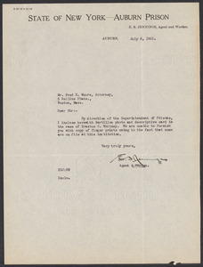 Sacco-Vanzetti Case Records, 1920-1928. Defense Papers. Correspondence to Moore from Jennings, E.S., July 6, 1922. Box 10, Folder 65, Harvard Law School Library, Historical & Special Collections