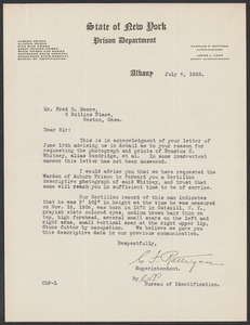 Sacco-Vanzetti Case Records, 1920-1928. Defense Papers. Correspondence to Moore from Rattigan, C.F., July 6, 1922. Box 10, Folder 76, Harvard Law School Library, Historical & Special Collections