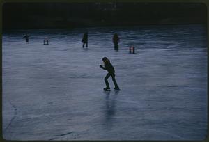 Suburban ice skating at sunset (Newtonville)