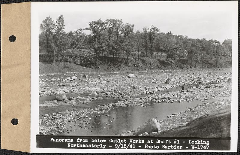 Panorama from below Outlet Works at Shaft #1, looking northeasterly, Wachusett Reservoir, West Boylston, Mass., Sep. 15, 1941
