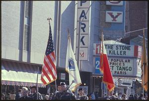 Flag bearers, parade, Tremont Street, Boston