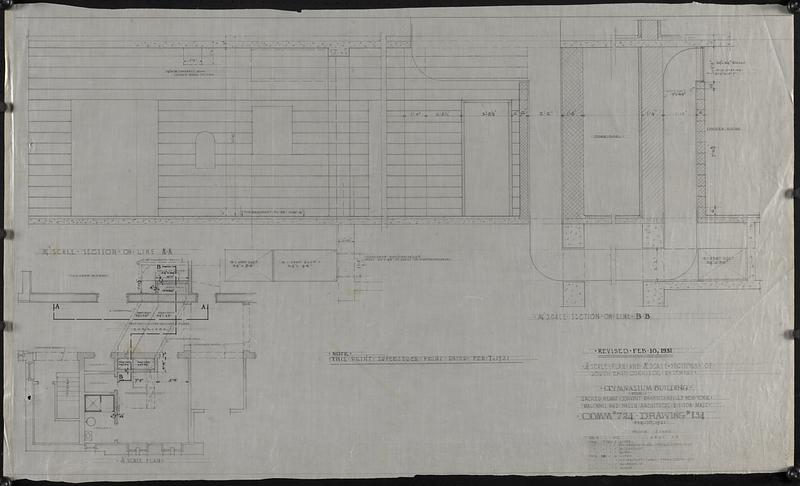 One-quarter inch and three-quarter inch scale sections of southeast corridor basement