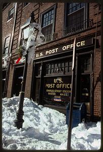 Snow bank in front of Charles Street Post Office, Boston