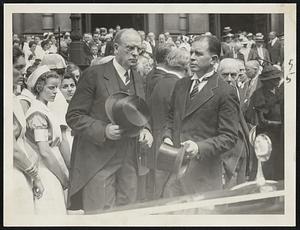 Mayor Mansfield and Arthur J. O'Keefe, one of the mayor's secretaries, shown after the funeral of Dr. Dowling.
