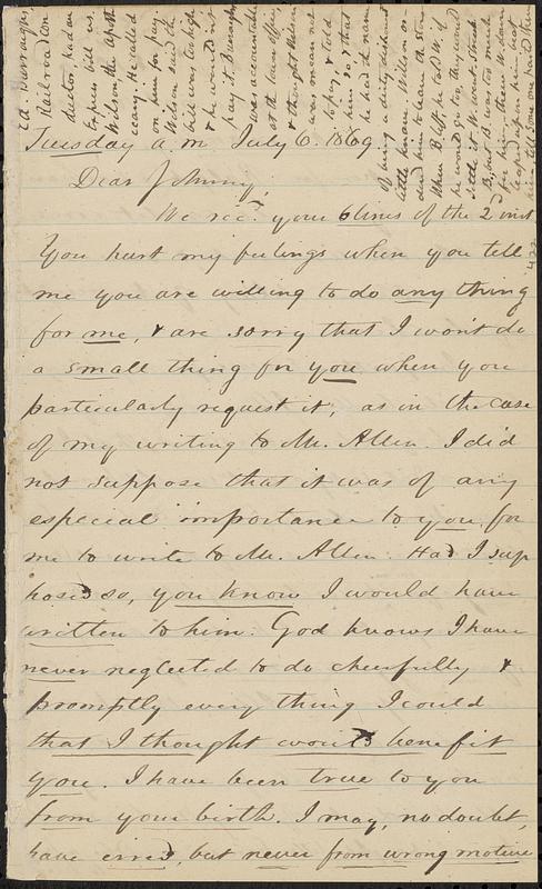 Letter from Zadoc Long to John D. Long, July 6, 1869