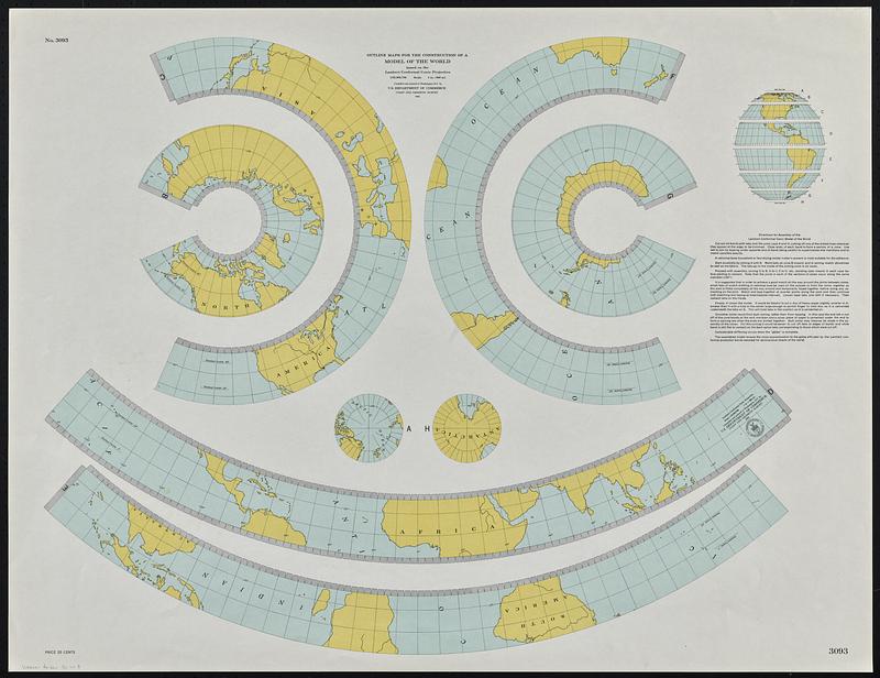 Outline maps for the construction of a model of the world, based on the Lambert conformal conic projection