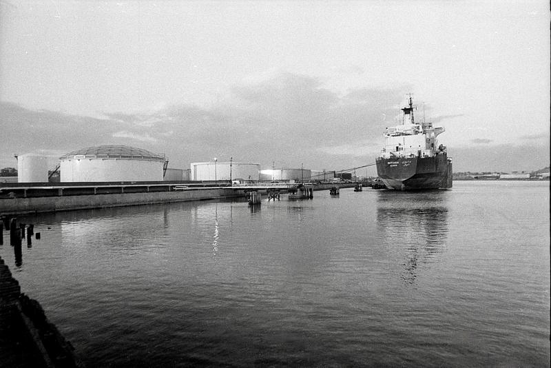 Ship unloading oil, Chelsea Creek