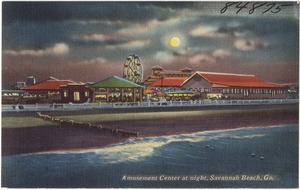 Amusement center at night, Savannah Beach, Ga.