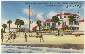 Scene at Savannah Beach, Georgia with DeSoto Beach Hotel, Savannah Beach, Ga.