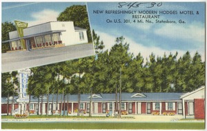 New refreshingly modern Hodges Motel & Restaurant, on U.S. 301, 4 Mi. No., Statesboro, Ga.