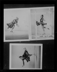 Photo of three photos of Sonja Henie on the ice, executing a move