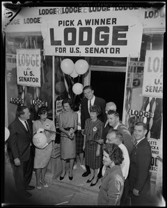 George C. Lodge at campaign headquarters with various personnel