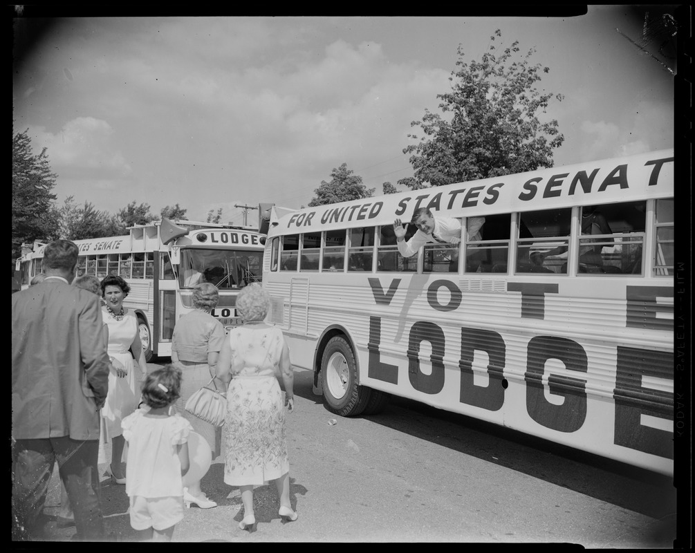 George C. Lodge hanging out of the bus window