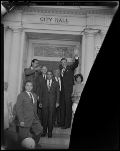 George C. Lodge and others on the steps of City Hall