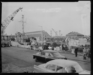 Crowd gathering at the ship dock