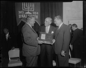 Joe Cronin, H.G. Kern, General Manager of the Hearst Newspapers, and Jack Dempsey at the B'nai B'rith sports dinner