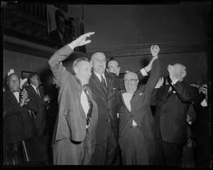 Foster Furcolo, Senator Lyndon B. Johnson and two other men at a campaigning event