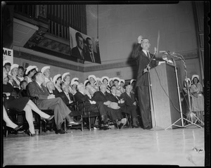 Senator Lyndon B. Johnson of Texas, Democratic vice presidential candidate, Lyndon Johnson addressing the crowd in Boston