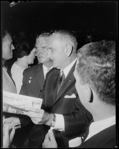 Senator Lyndon B. Johnson of Texas, Democratic vice presidential candidate meeting fans in Boston