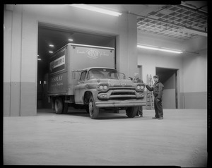 Nedsco truck inside loading area of War Memorial Building