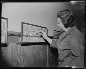 School Committee Chairman Louise Day Hicks points a person out in a photograph, probably at the Patrick Campbell School