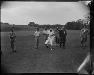 Group on the golf course, including Prince Alexandre, Leopold III and Lilian, Princess of Réthy