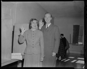 Christian A. Herter, Jr. and his wife Suzanne posing after voting