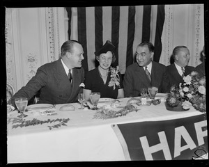 Richard A. Edwards, Jr., Mrs. Edward R. Mitton, Edward Mitton, and Burnelle Hawkins at the head table at the testimonial dinner for Edward R. Mitton at the Copley Plaza