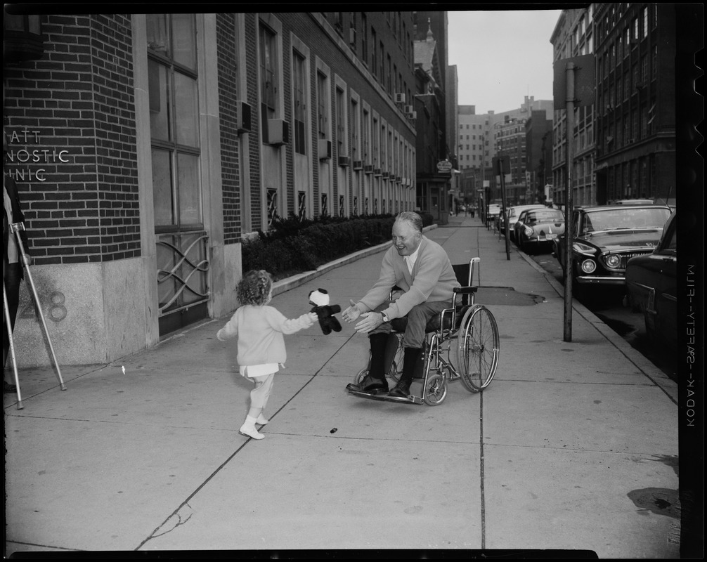 Mayor Collins after being released from the New England Hospital is greeted by Dorothea Welch, 2