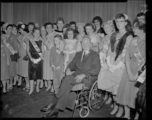 John F. Collins campaigns for Mayor with admirers and his wife Mary, and children Patricia and John at the Bradford Hotel