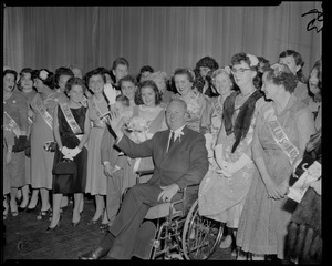 John F. Collins campaigns for Mayor with admirers and his wife Mary, and children Patricia and John at the Bradford hotel