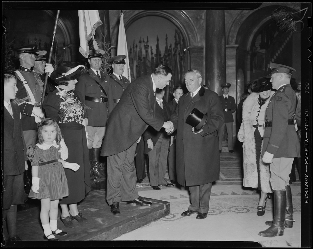 James M. Curley with Governor Hurley at Hall of Flags, State House for Hurley reception