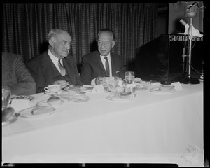 Edward R. Mitton, President Jordan Marsh Co. and Lewis Gruber Chairman of the Board, P. Lorillard Co. at the Statler Hotel