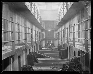 Inside view of building at Norfolk State Prison during construction