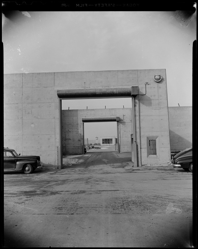 Walls with mechanical doors to enter and exit Norfolk State Prison