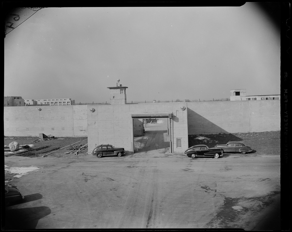 Walls with mechanical doors to enter and exit Norfolk State Prison